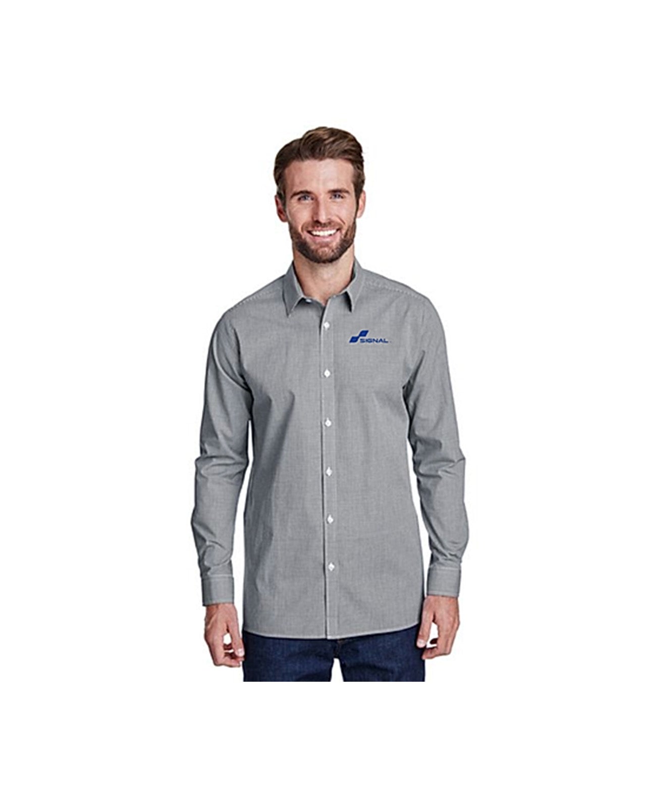 Artisan Collection Men's Microcheck Gingham Long-Sleeve Cotton Shirt