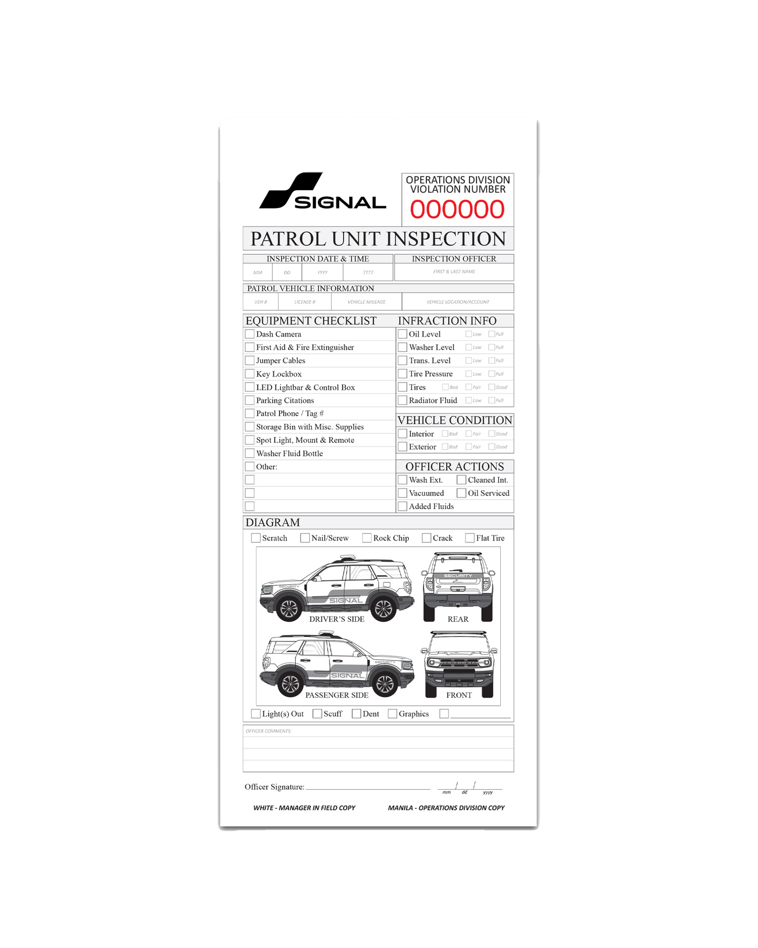 Patrol Unit Inspection Pad