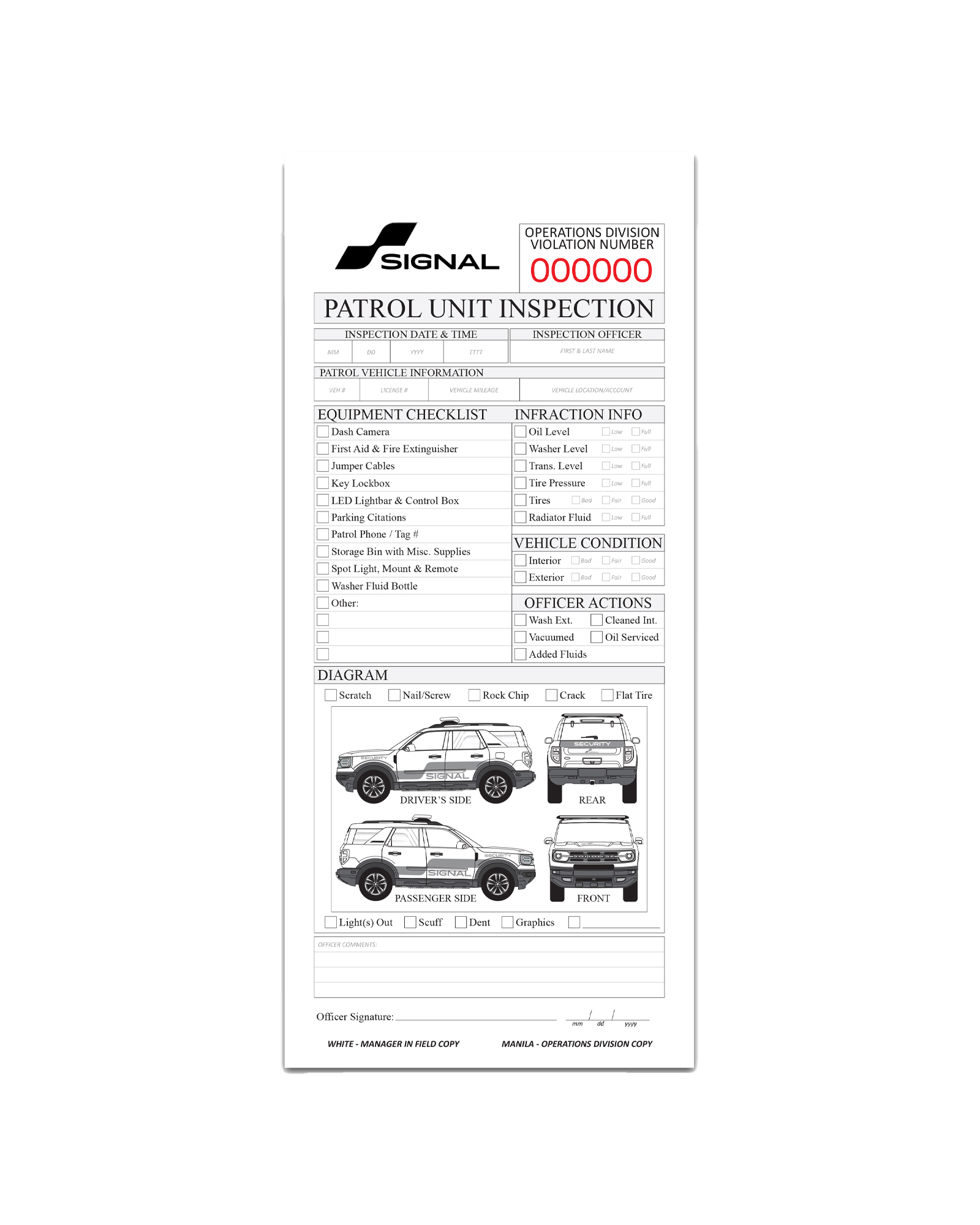 Patrol Unit Inspection Pad